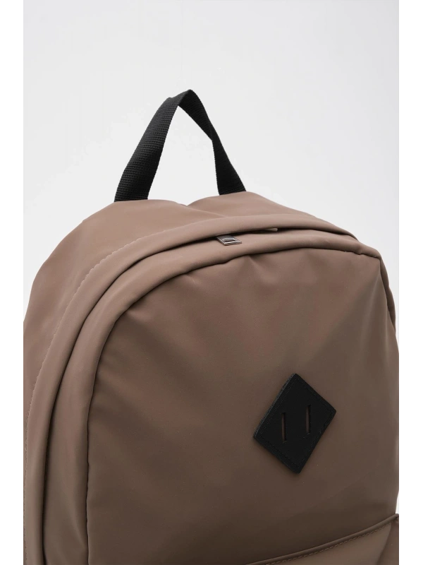 Unisex Etiket Detaylı Düz Fermuarlı Sırt Çantası cty-lbn-3442