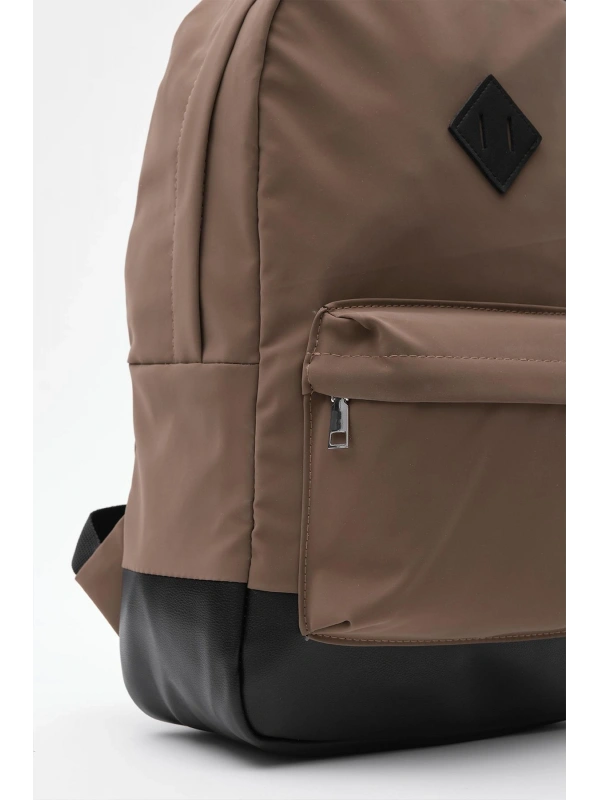 Unisex Etiket Detaylı Düz Fermuarlı Sırt Çantası cty-lbn-3442