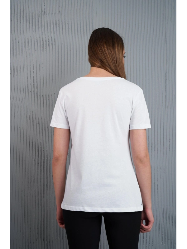 Kadın V Yaka Yırtmaç Detaylı Basic T-shirt cty-abr-10391