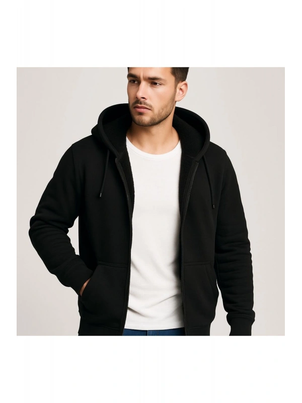 Erkek Rahat Kalıp Kapüşonlu Kalın Üç İplik Fermuarlı Ceket Sweatshirt cty-brd-101