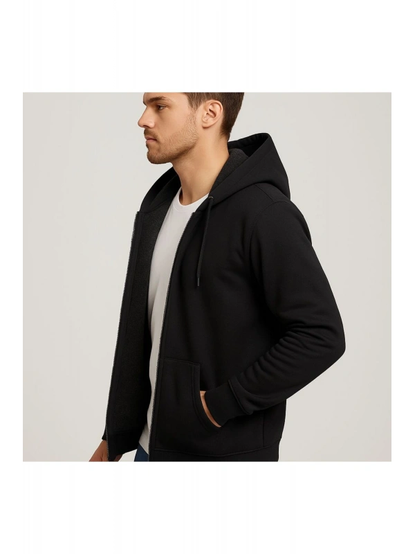 Erkek Rahat Kalıp Kapüşonlu Kalın Üç İplik Fermuarlı Ceket Sweatshirt cty-brd-101