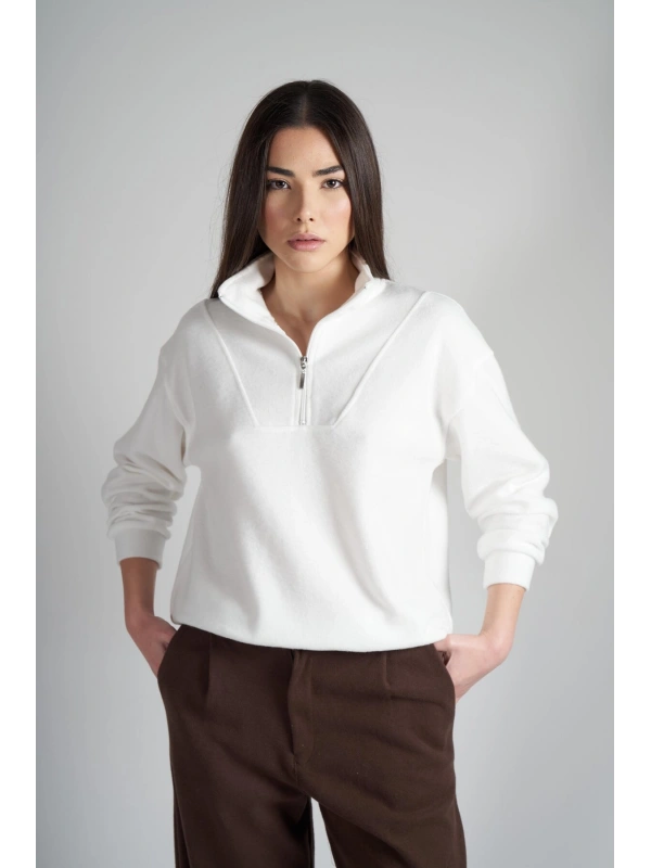 Kadın Yarım Fermuar Triko Sweatshirt cty-abr-5624