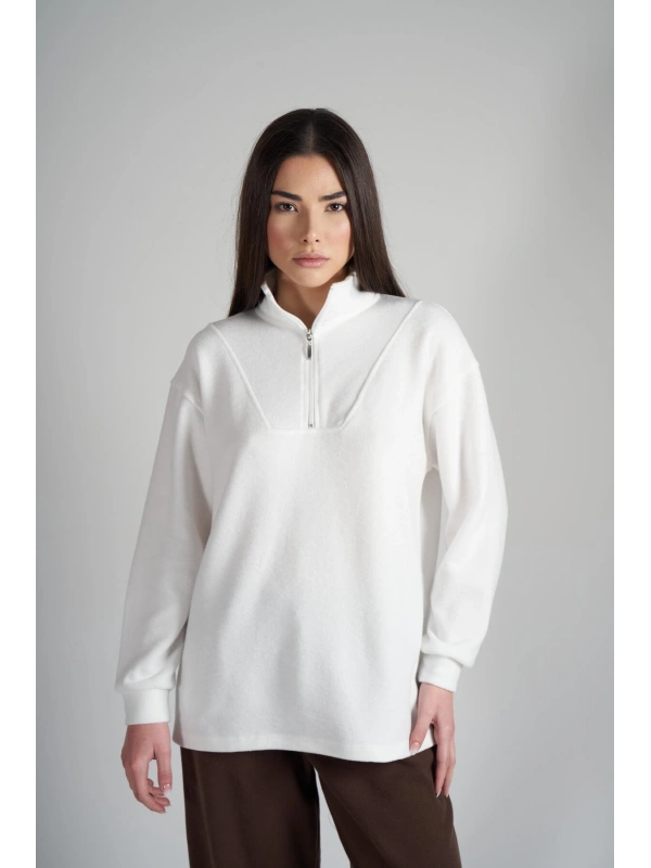 Kadın Yarım Fermuar Triko Sweatshirt cty-abr-5624
