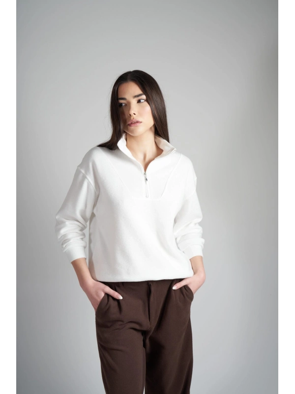 Kadın Yarım Fermuar Triko Sweatshirt cty-abr-5624