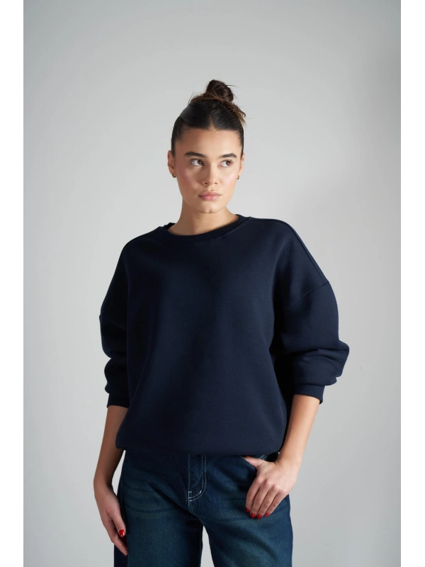 Kadın Bisiklet Yaka Basic Şardonlu Oversize Sweatshirt cty-abr-6959