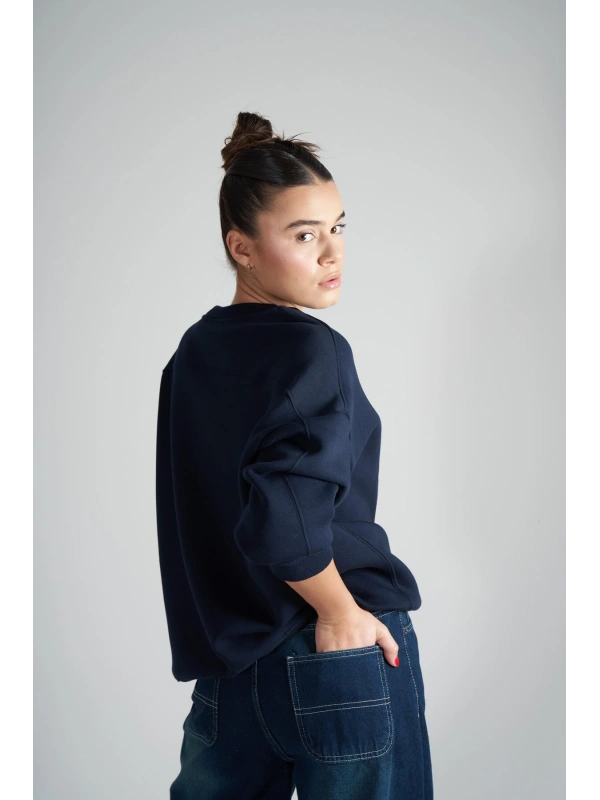 Kadın Bisiklet Yaka Basic Şardonlu Oversize Sweatshirt cty-abr-6959