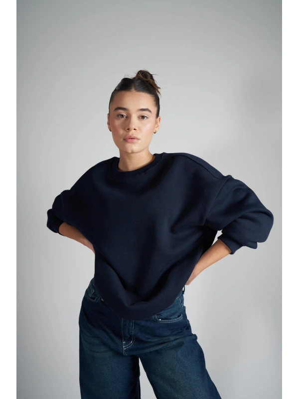 Kadın Bisiklet Yaka Basic Şardonlu Oversize Sweatshirt cty-abr-6959