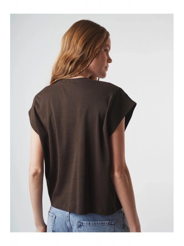 Kadın Bisiklet Yaka Pamuklu Kolsuz T-shirt cty-abr-2031 %100 Pamuk