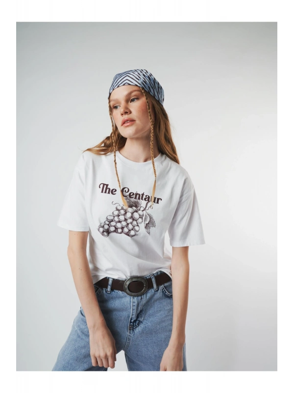 Bisiklet Yaka The Centaur Üzüm Baskılı Kısa Kol Kalın T-shirt cty-lbn-7233