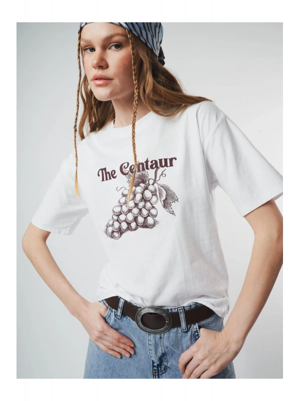 Bisiklet Yaka The Centaur Üzüm Baskılı Kısa Kol Kalın T-shirt cty-lbn-7233