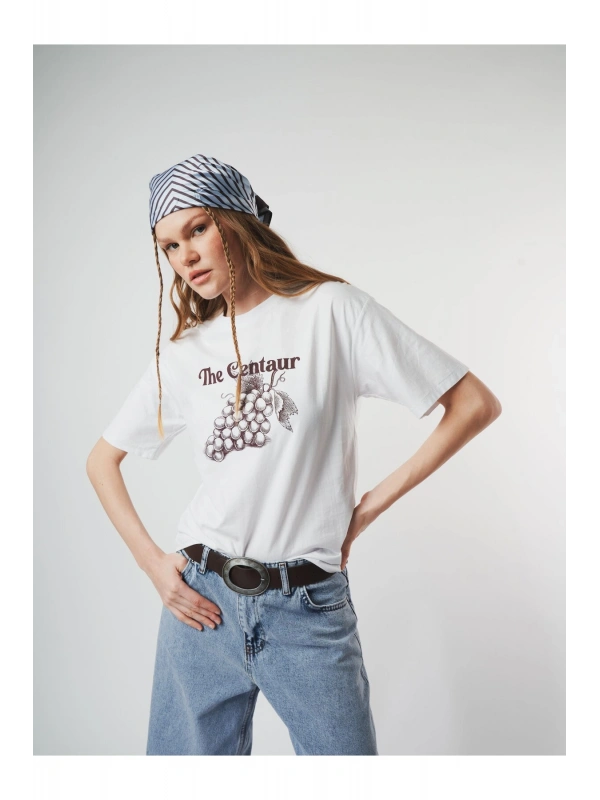 Bisiklet Yaka The Centaur Üzüm Baskılı Kısa Kol Kalın T-shirt cty-lbn-7233