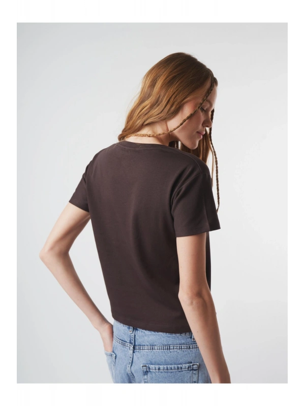 Geniş Bisiklet Yaka Basic Model Interlok Kumaş Kısa T-shirt cty-lbn-7082