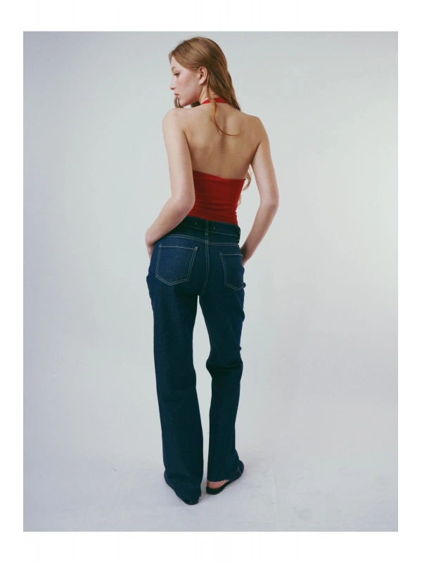 Yüksek Bel 5 Cep Straight Fit Bol Paça Jean Pantolon cty-abr-2321