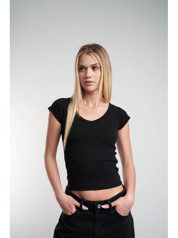 Kadın V Yaka Basic Bluz cty-abr-5171