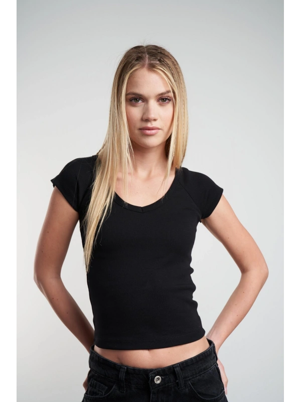 Kadın V Yaka Basic Bluz cty-abr-5171