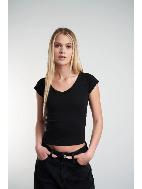 Kadın V Yaka Basic Bluz cty-abr-5171