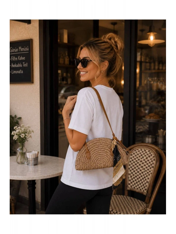 Kadın Hasır Cross Bag El ve Omuz Çantası cty-lbn-1287 Fermuar Kapama