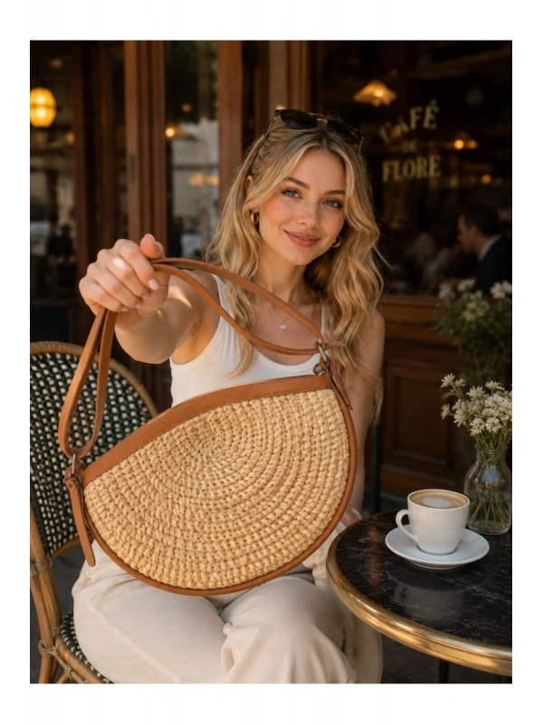 Kadın Hasır Örme Cross Bag Omuz Çantası cty-lbn-1297