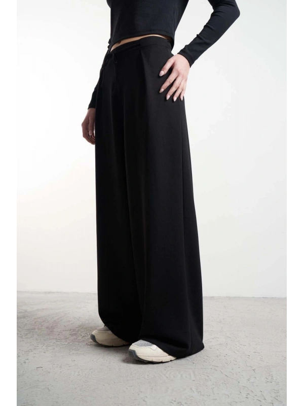 Kadın Bel Arka Lastik Kuşak Bağlama Detaylı Bol Paça Modal Pantolon cty-abr-2079