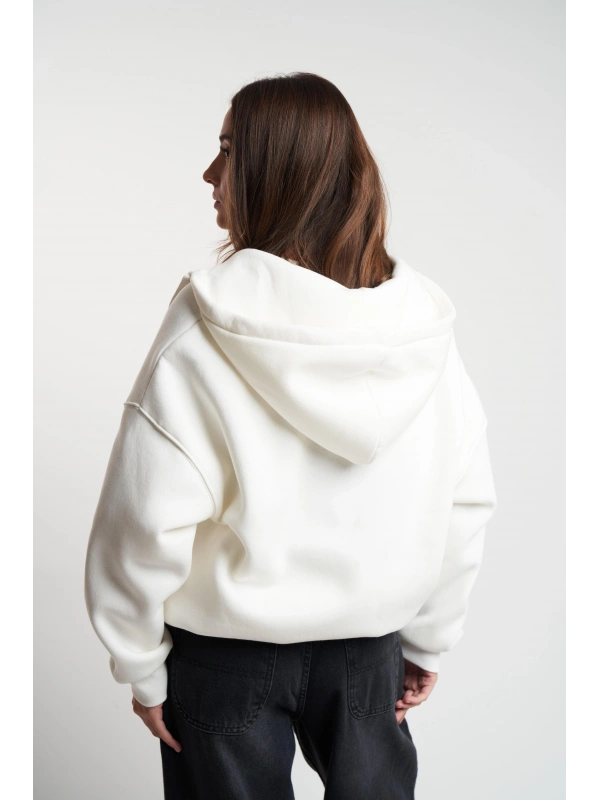 Kadın Kapüşonlu Fermuarlı Cep Detaylı Şardonlu Basic Oversize Sweatmont cty-abr-2211