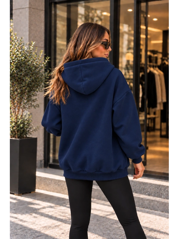 Unisex Üç İplik Şardonlu Oversize Fermuarlı Kapüşonlu Sweat Ceket cty-çtn-28663