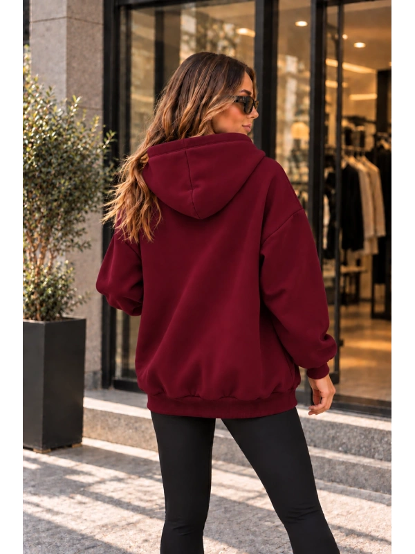 Unisex Üç İplik Şardonlu Oversize Fermuarlı Kapüşonlu Sweat Ceket cty-çtn-28663