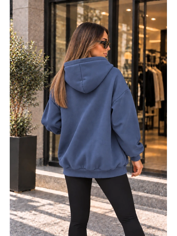 Unisex Üç İplik Şardonlu Oversize Fermuarlı Kapüşonlu Sweat Ceket cty-çtn-28663