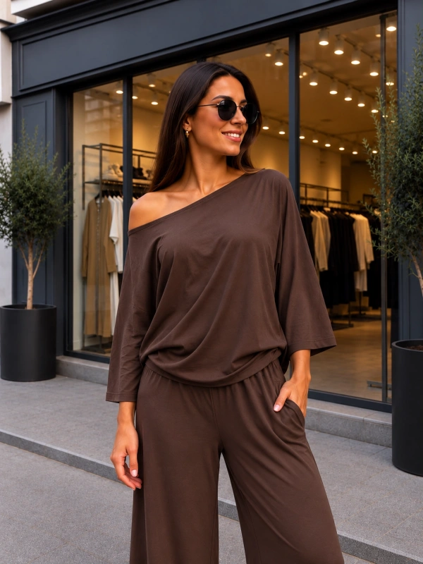 Kadın Oysho Kumaş Düşük Omuz Kolları Geniş Kesim Bluz cty-çtn-29569