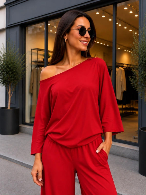 Kadın Oysho Kumaş Düşük Omuz Kolları Geniş Kesim Bluz cty-çtn-29569