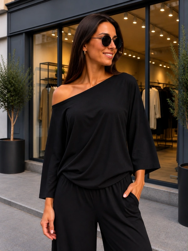 Kadın Oysho Kumaş Düşük Omuz Kolları Geniş Kesim Bluz cty-çtn-29569