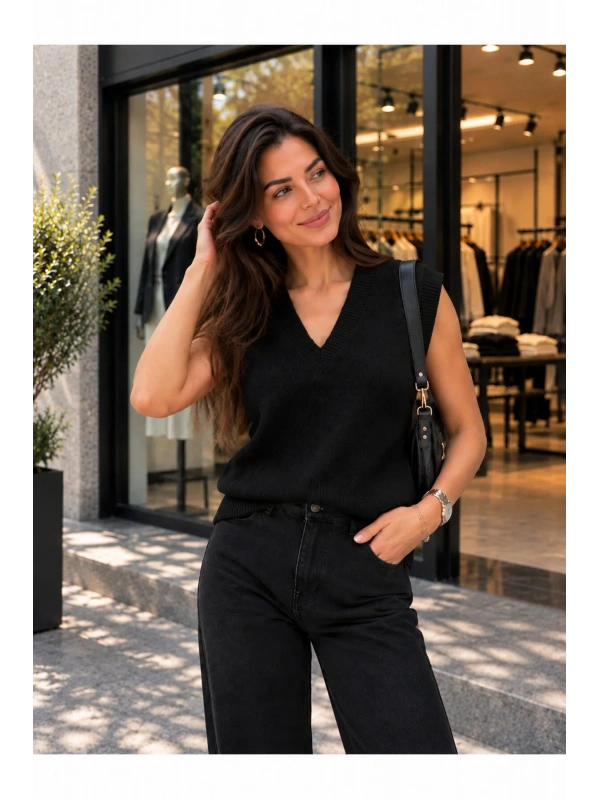 Kadın Triko V Yaka Süveter cty-çtn-9566