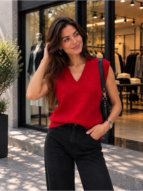 Kadın Triko V Yaka Süveter cty-çtn-9566