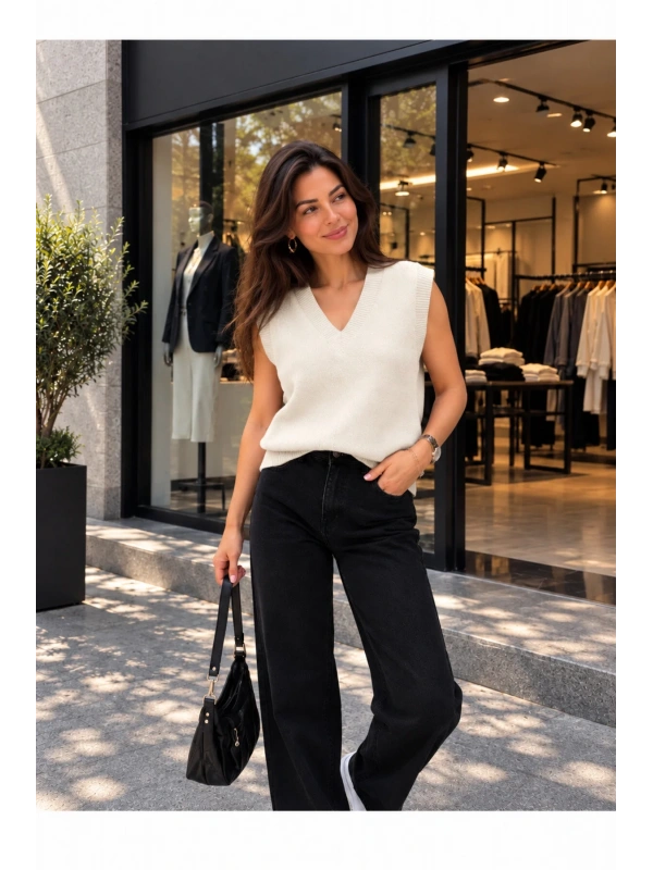 Kadın Triko V Yaka Süveter cty-çtn-9566