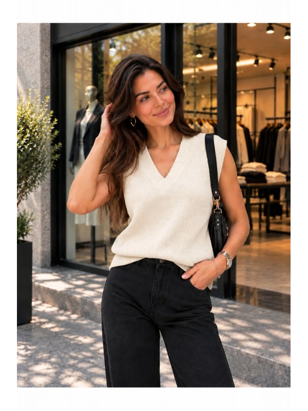 Kadın Triko V Yaka Süveter cty-çtn-9566