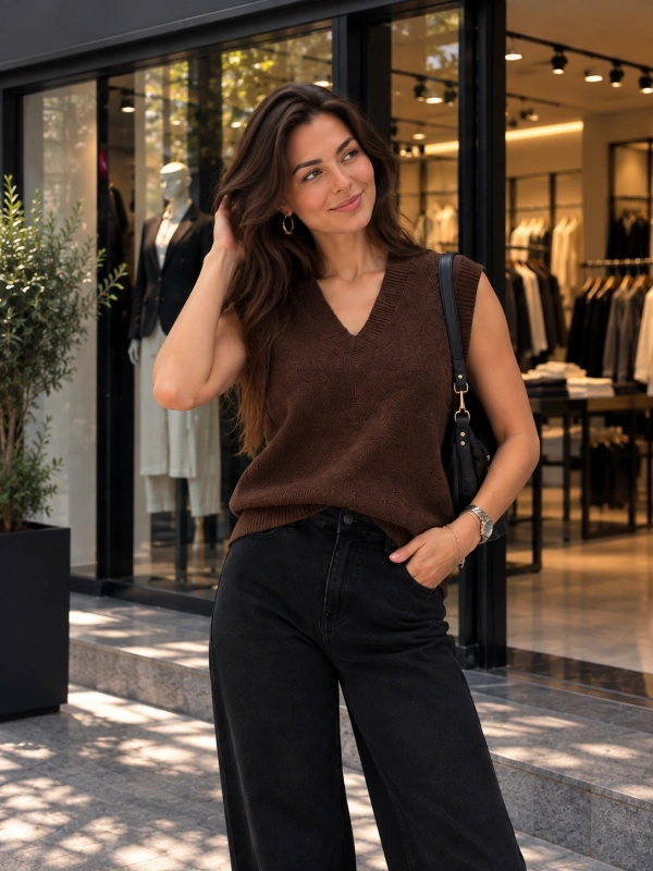 Kadın Triko V Yaka Süveter cty-çtn-9566