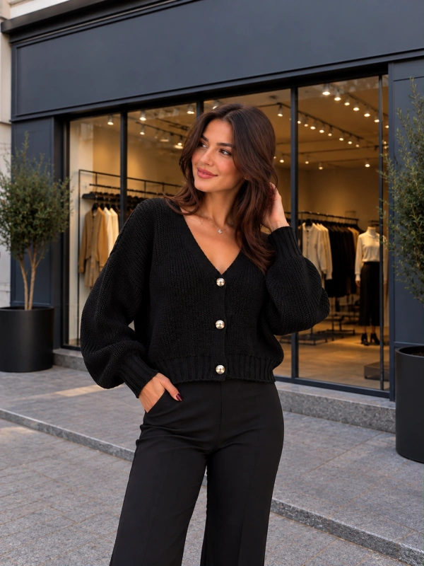 Kadın Triko Düğmeli V Yaka Hırka cty-çtn-60683