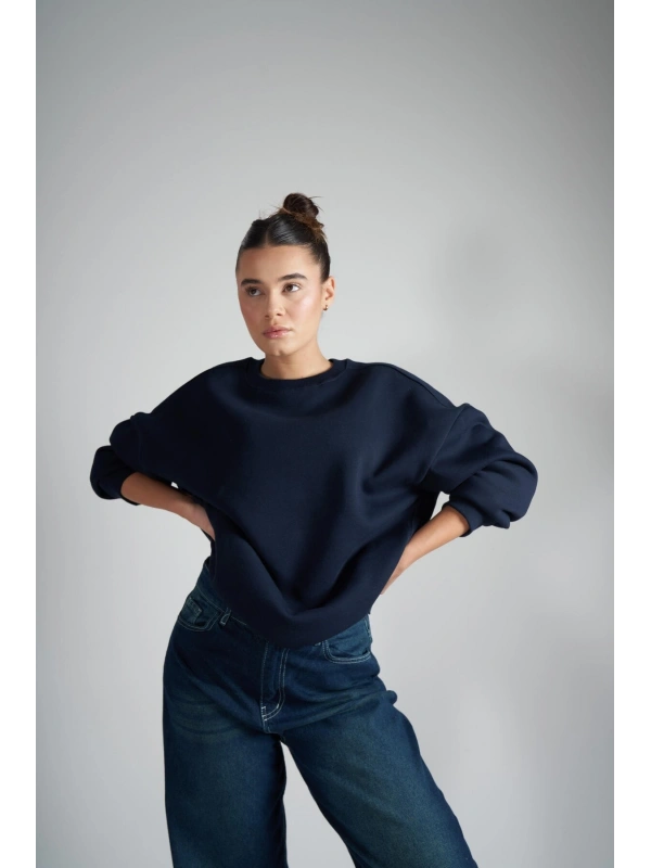 Kadın Bisiklet Yaka Basic Şardonlu Oversize Sweatshirt cty-abr-6959