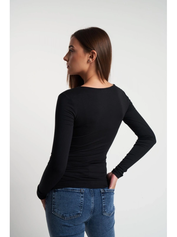 Kadın V Yaka Basic Uzun Kol Modal Bluz cty-abr-2132