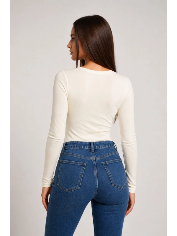 Kadın V Yaka Basic Uzun Kol Modal Bluz cty-abr-2132