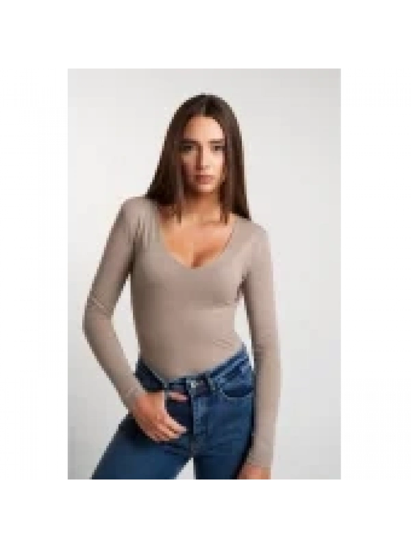 Kadın V Yaka Basic Uzun Kol Modal Bluz cty-abr-2132