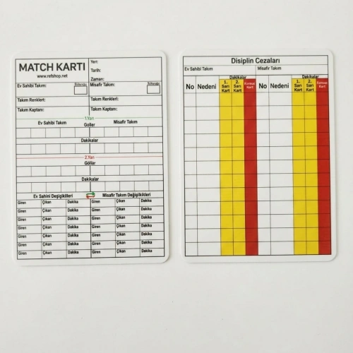 REF Hakem Maç Kartı, Su Geçirmez , 0,70micron Kalınlık, Paket İçi 5 Adet
