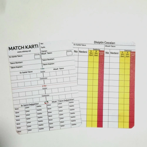 Tafsilat Kartı , Maç Not Kartları , Model TR