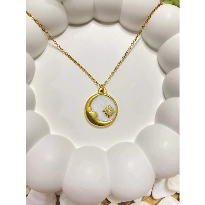 316L ÇELİK AY YILDIZ FİGÜRLÜ KOLYE (40+5 cm)