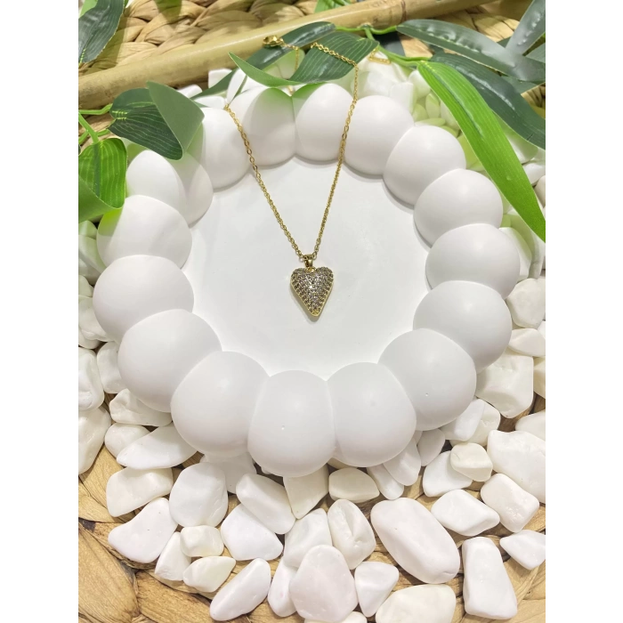 316L ÇELİK KALP FİGÜRLÜ TAŞLI KOLYE