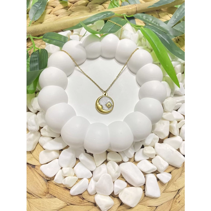 316L ÇELİK AY YILDIZ FİGÜRLÜ KOLYE (40+5 cm)
