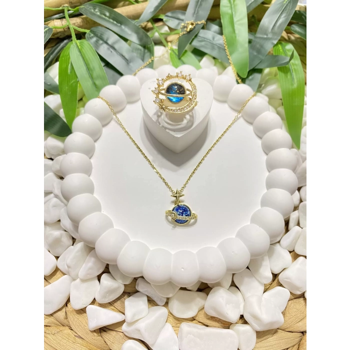 ÇELİK GOLD MAVİ SATÜRN GEZEGEN KOLYE