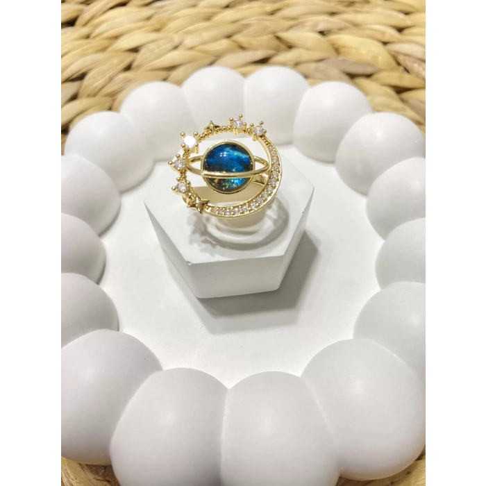 ÇELİK ALTIN RENK HİLAL, AY VE UNİCORN FİGÜRLÜ AYARLANABİLİR YÜZÜK