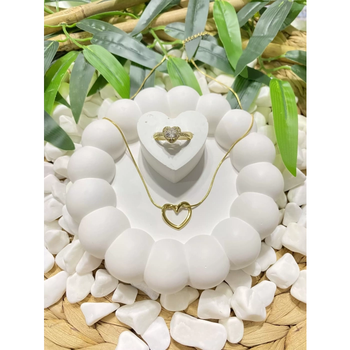 ÇELİK GOLD ZİRKON TAŞLI KALP AYARLANABİLİR YÜZÜK