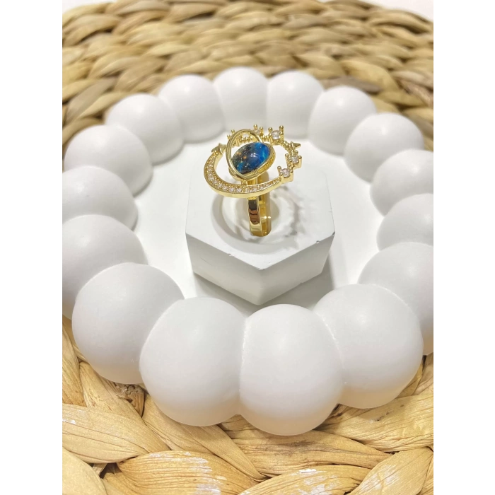 ÇELİK ALTIN RENK HİLAL, AY VE UNİCORN FİGÜRLÜ AYARLANABİLİR YÜZÜK