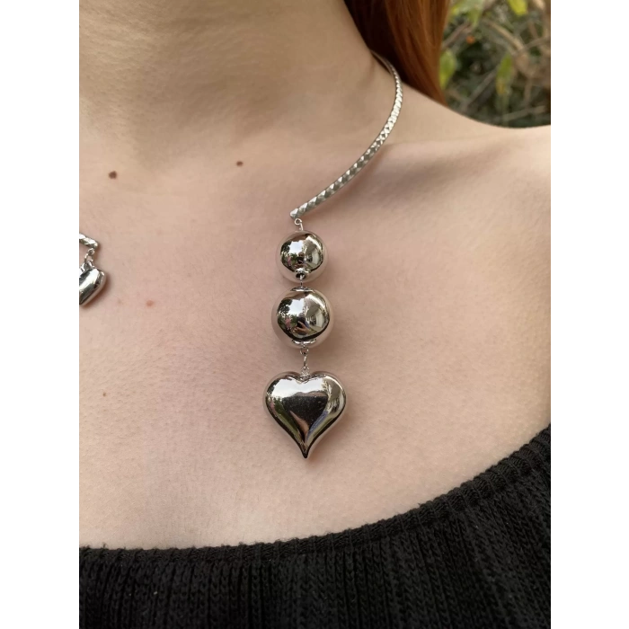 316/L ÇELİK GÜMÜŞ KALP FİGÜRLÜ KOLYE